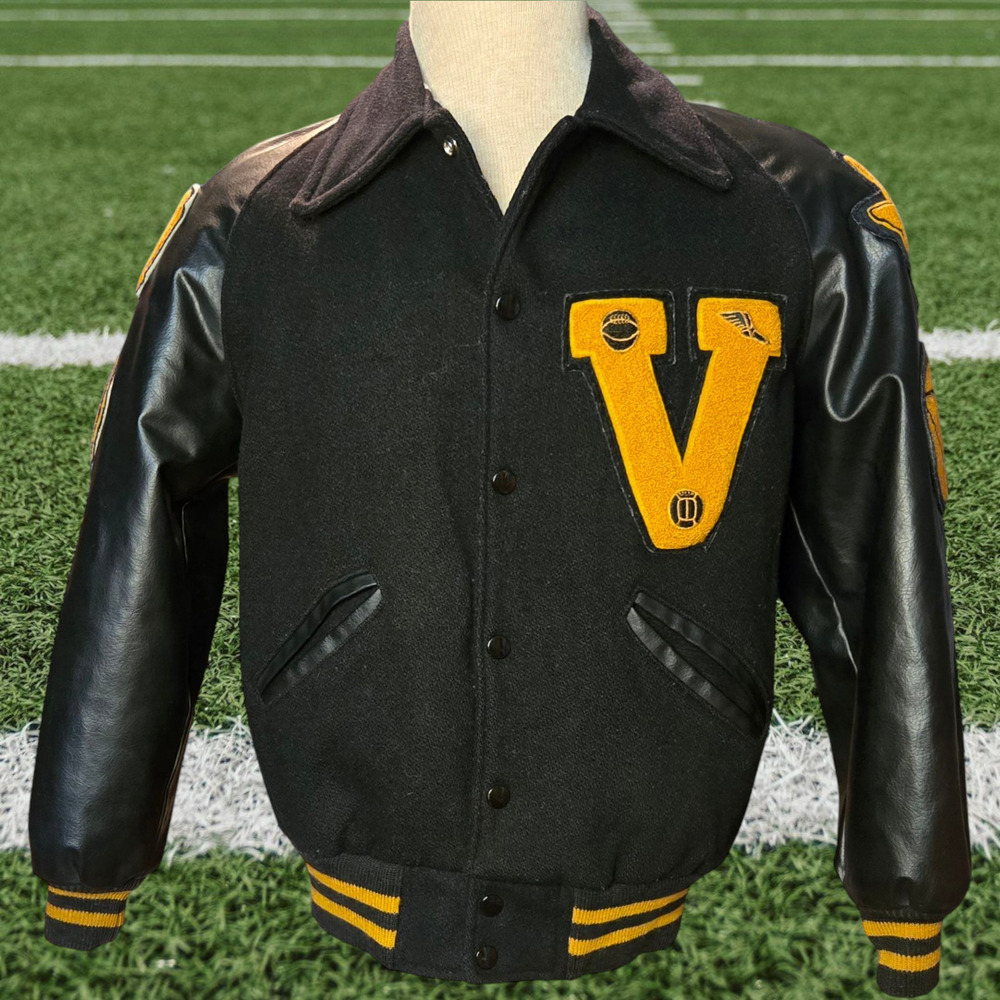 1970's Texas Varsity Letterman Jacket Black and Gold Size 36